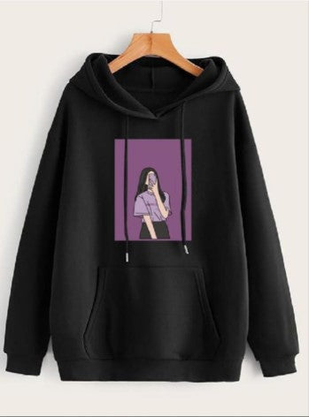 1 Pc Women's Stitched Fleece Printed Pullover Hoodie