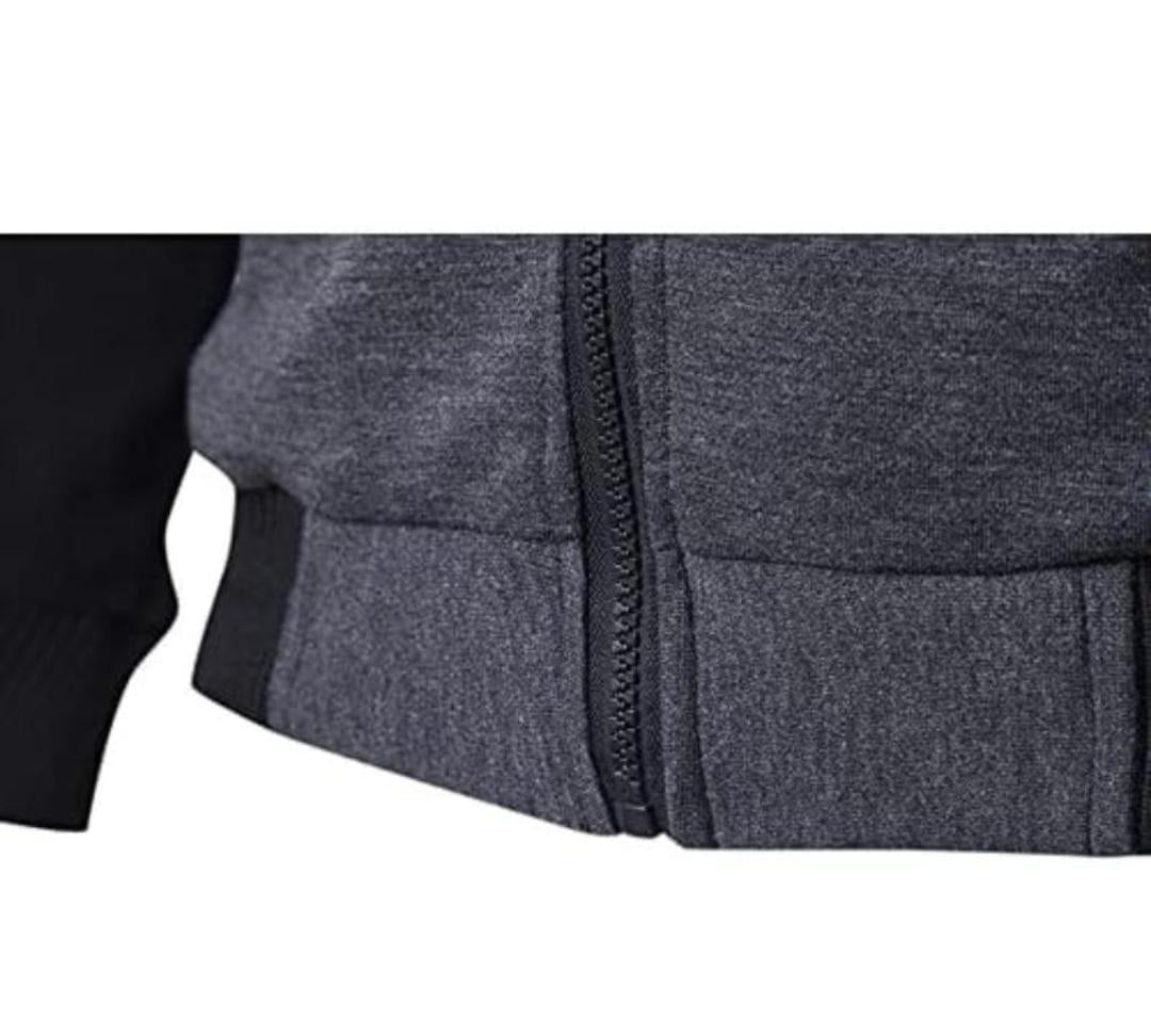 Men's Grey Polyester Jacket - 1 Pc - Plain Pattern Style