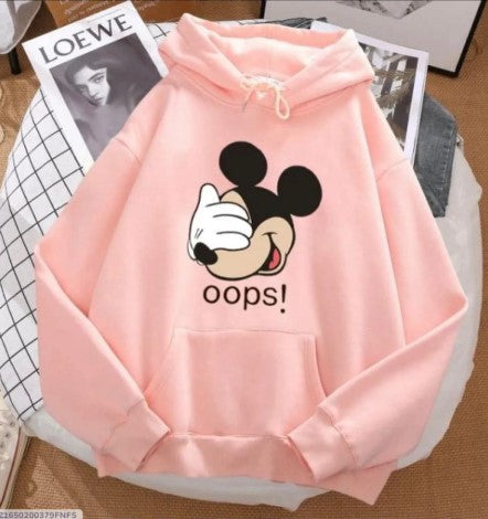 1 Pc Women's Stitched Fleece Printed Pullover Hoodie